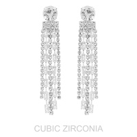 CUBIC ZIRCONIA GEMSTONE POST TASSEL EARRINGS